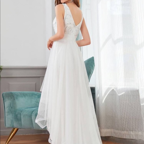 Azazie Ever-Pretty Sequin Embroidered Tulle High Low Dress - Picture 3 of 12